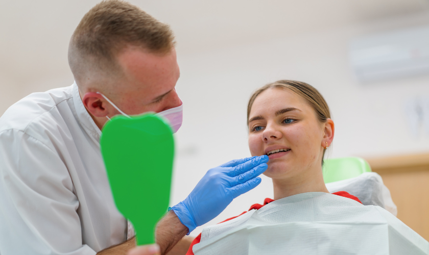 A patient working in Riverton visiting Copperfield Family Dental in West Jordan during lunch hours